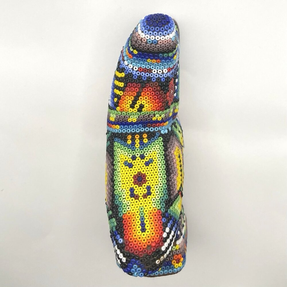 Mexican Huichol Beaded Owl Figurine Handmade Folk Art Wixárika Bead Sculpture 6" - Picture 4 of 16